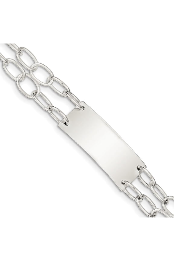 White Sterling Silver bracelet ID Link, 7.25 in 14 mm