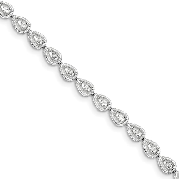 White Sterling Silver bracelet Links Diamond Round 7 in 5 mm