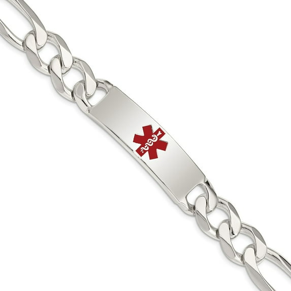 White Sterling Silver bracelet Medical Anchor Red 8.5 in 13 mm