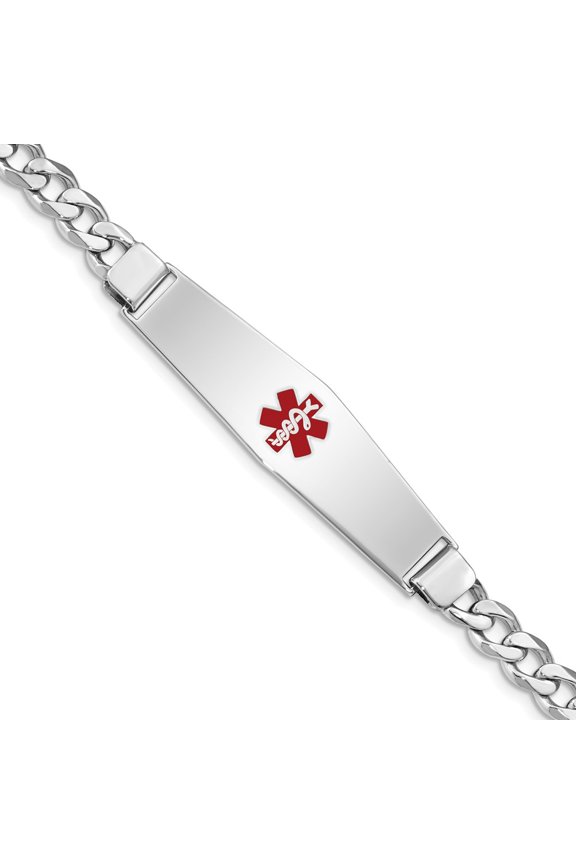White Sterling Silver bracelet Medical Curb Red 7 in mm
