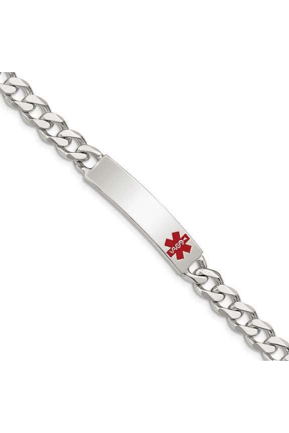 White Sterling Silver bracelet Medical Curb Red 8.5 in 8 mm 7