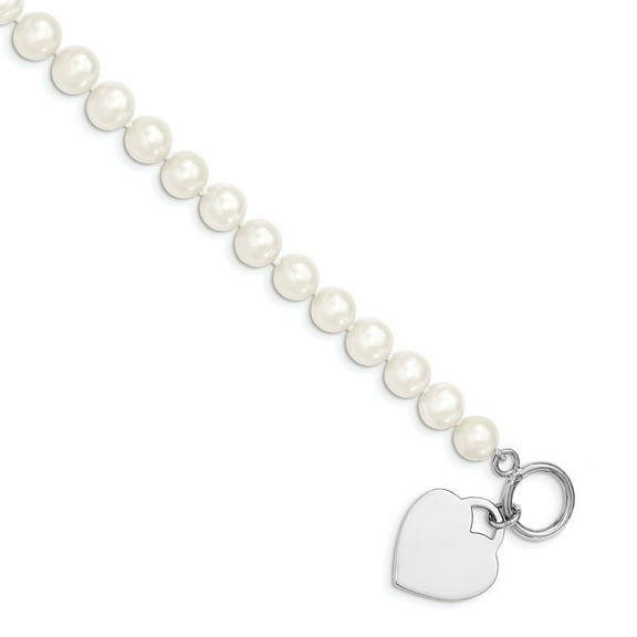 White Sterling Silver bracelet Pearl Freshwater Rhodium 8-9mm FWC Heart Toggle