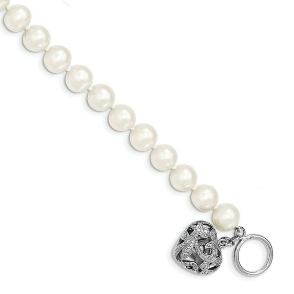 White Sterling Silver bracelet Pearl Freshwater Rhodium 8-9mm FWC Heart Toggle