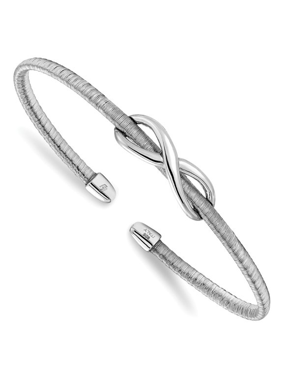 White Sterling Silver bracelet & Rhodium Textured Infinity Cuff Bangle