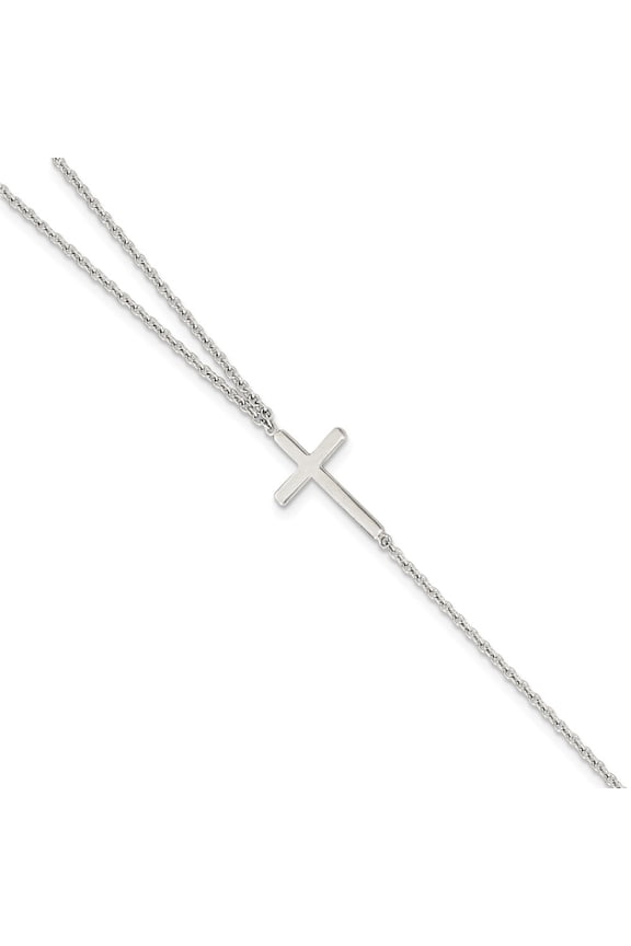 White Sterling Silver bracelet Themed Polished Cross Attached Ring Bracelet