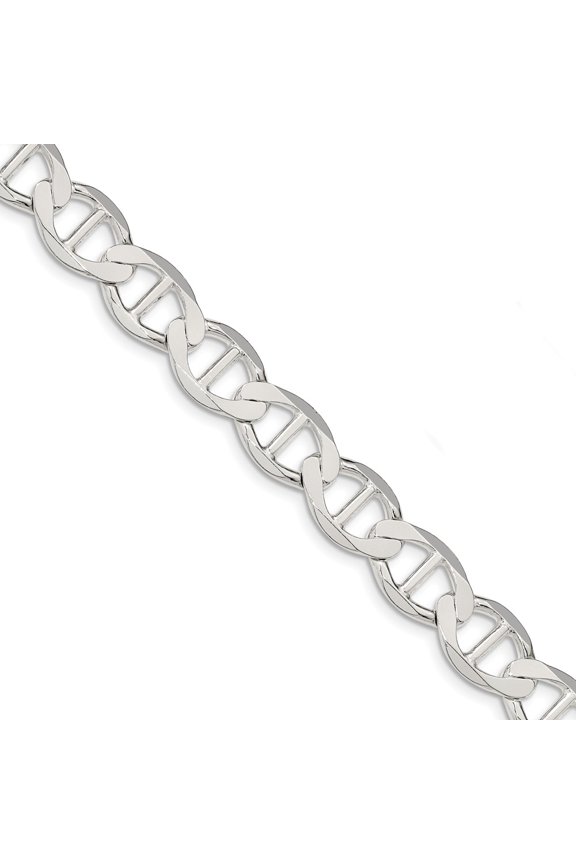 White Sterling Silver chain Anchor Men's Flat 8 in 12.3 mm