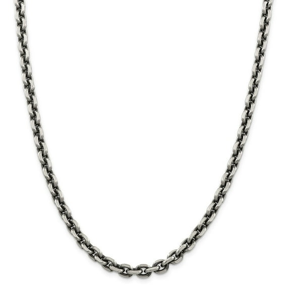 White Sterling Silver chain Cable 22 in 5.6 mm 5.6mm Antiqued
