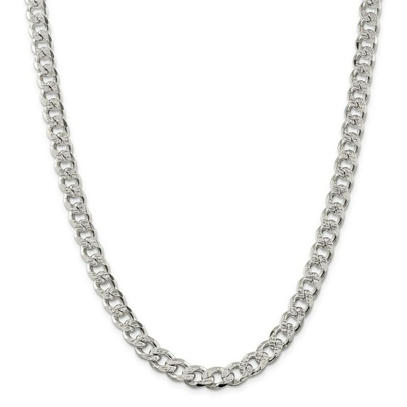 White Sterling Silver chain Curb 26 in 9.15 mm 9.15mm pave
