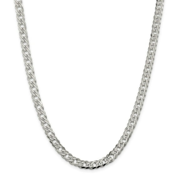 White Sterling Silver chain Curb Diamond-cut 24 in 6.25 mm