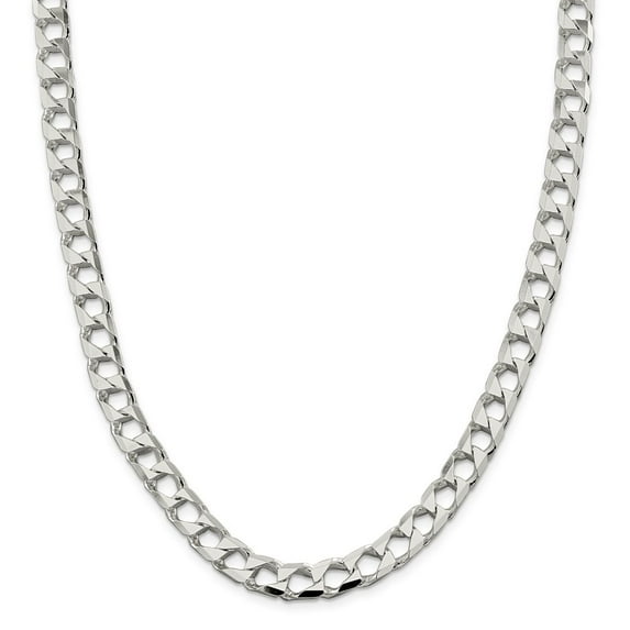 White Sterling Silver chain Curb Men's 20 in 8.6 mm