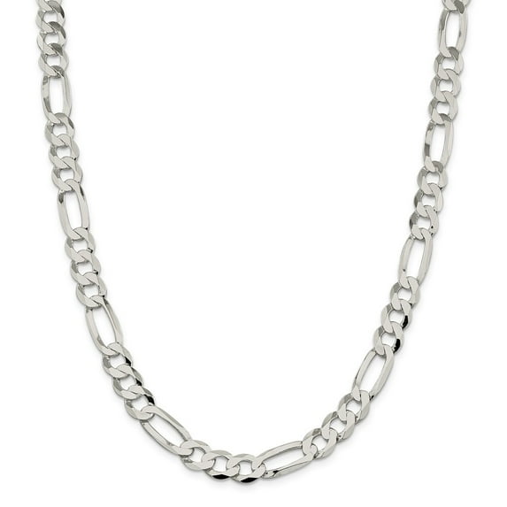 White Sterling Silver chain Figaro Men's 24 in 9.5 mm