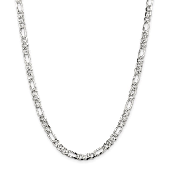 White Sterling Silver chain Figaro Pave 26 in 5.5 mm