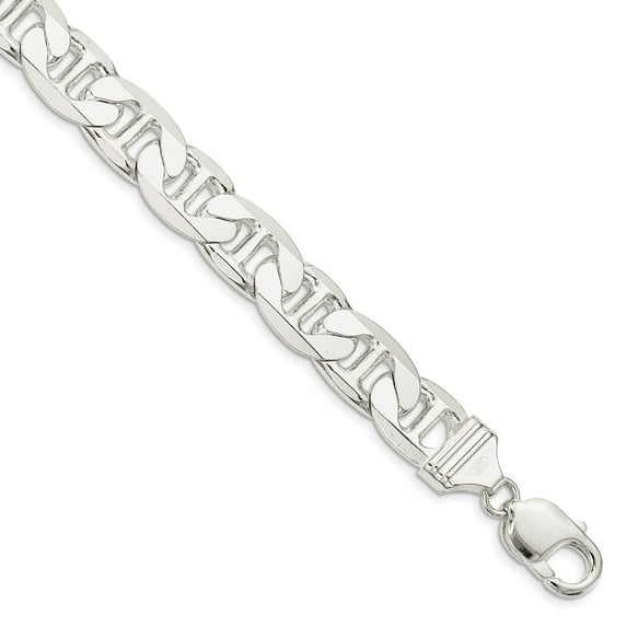 White Sterling Silver chain Men's Anchor 9 in 11.5 mm