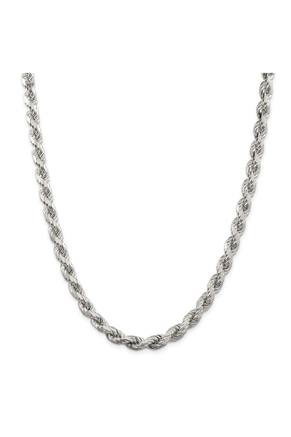 White Sterling Silver chain Rope Diamond-cut 20 in 7 mm