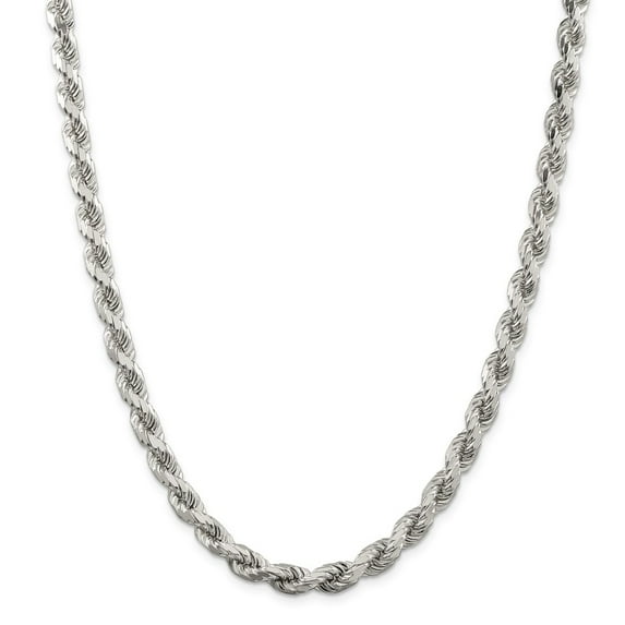 White Sterling Silver chain Rope Diamond-cut 24 in 7 mm