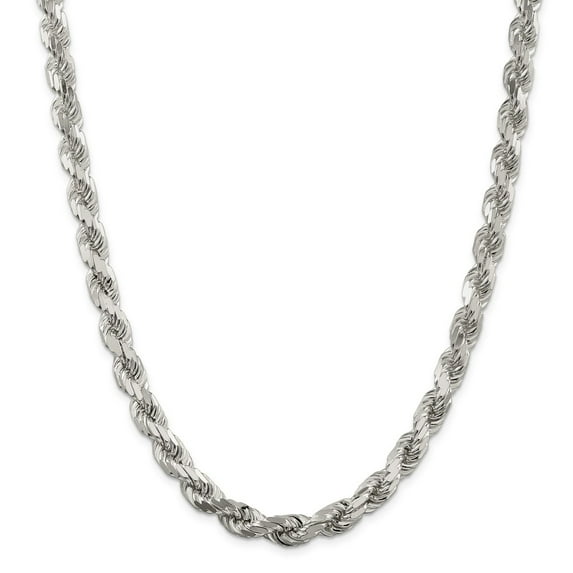 White Sterling Silver chain Rope Diamond-cut 26 in 8 mm