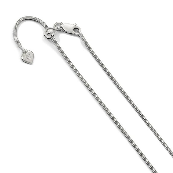 White Sterling Silver chain Snake 22 in 1.4 mm Adjustable