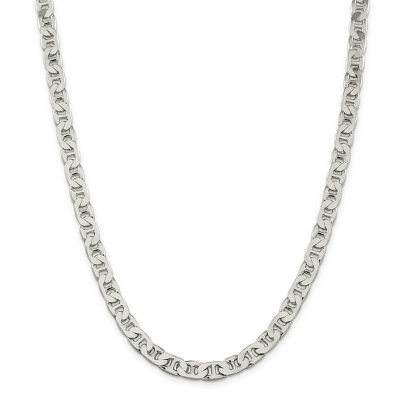 White Sterling Silver necklace Anchor chain Men's 18 in 6.5 mm
