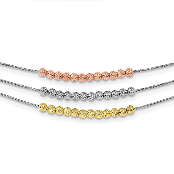 White Sterling Silver necklace Box Beaded Beads Gold Tone Pink Diamond-cut 18 in 0.8 mm