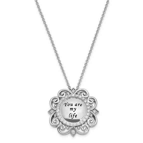 White Sterling Silver necklace Cable Fancy Open Back Cubic Zirconia CZ 18 in 1 mm