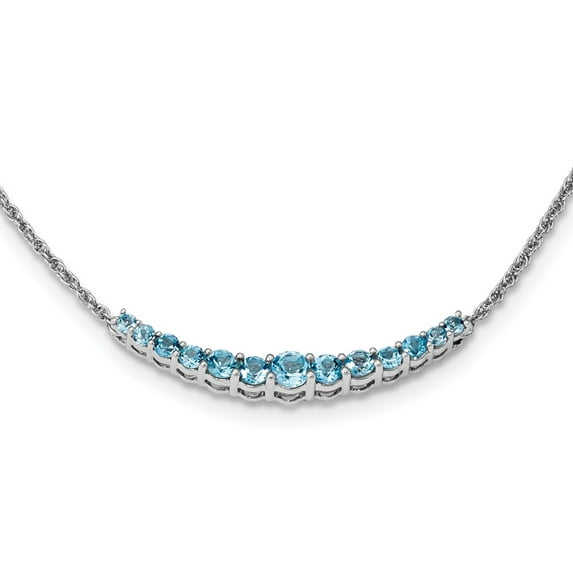 White Sterling Silver necklace Cable Gemstone Fancy Swiss Blue Topaz Round 18 in 0.9 mm