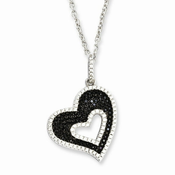 White Sterling Silver necklace Cable Themed Cubic Zirconia CZ Clear Black 18 in 1 mm