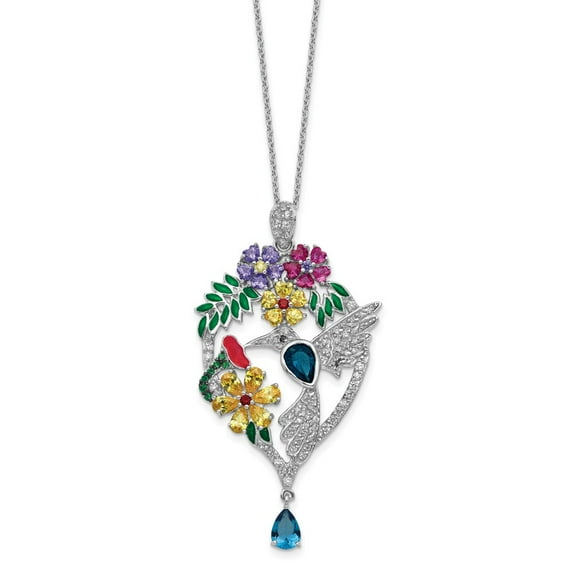 White Sterling Silver necklace Cable Themed Multi-colored Cubic Zirconia CZ Spinel (Synthetic) Blue 18 in 32 mm 1