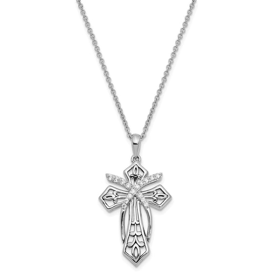 White Sterling Silver necklace Cable Themed Open Back Cubic Zirconia CZ 18 in 1 mm