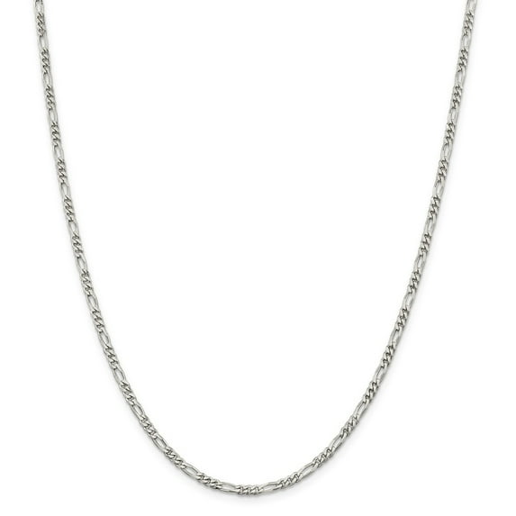 White Sterling Silver necklace Figaro chain 16 in 2.85 mm