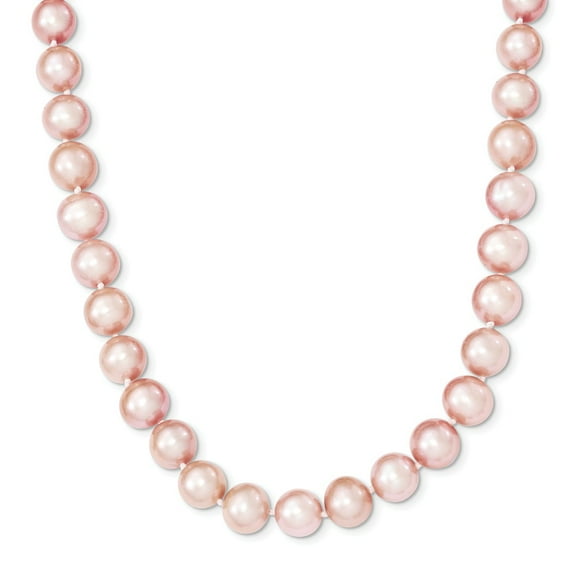 White Sterling Silver necklace Pearl Freshwater Pink 20 in 9 mm