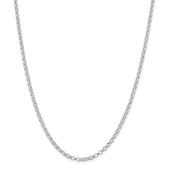 White Sterling Silver necklace Rolo chain 16 in 3 mm