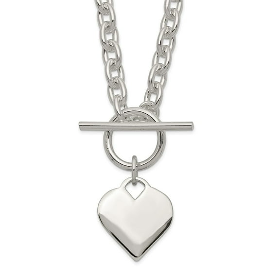 White Sterling Silver necklace Themed 18 in 5 mm Engraveable Heart Toggle