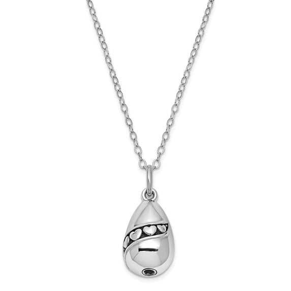 White Sterling Silver necklace with pendant 18 in Antiqued Tear Of Love Ash Holder 18in