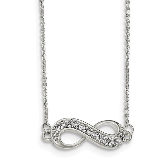 White Sterling Silver necklace with pendant Cubic Zirconia CZ Clear 16.5 in 1 mm