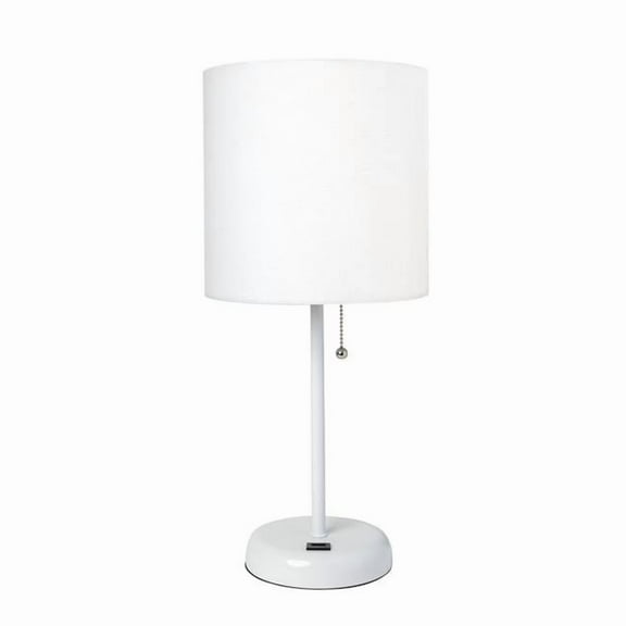 White Stick Table Lamp with USB Charging Port & Fabric Shade, White