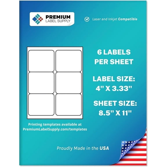 White Sticker FBA Labels  4" x 3.33"  Laser/Inkjet Compatible  (6 per Sheet), 25 Sheets - 150 Total Adhesive Labels