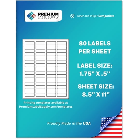 White Sticker Return Address Labels 1.75" x .5" Laser/Inkjet Compatible (80 per Sheet), 25 Sheets 2000 Total Adhesive Labels