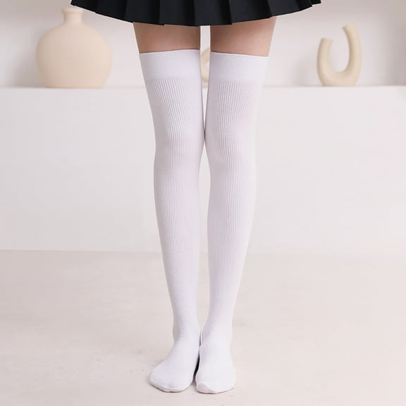 White Stockings 1 Pair Extra Long Solid Color Thigh High Socks Over The Knee High Boot Stockings Nylon Leg