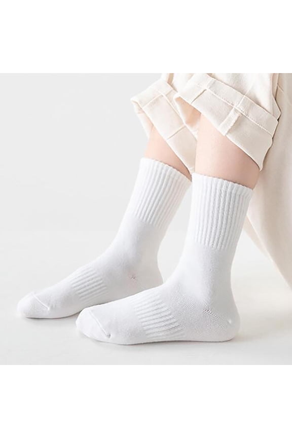 White Stockings 6PCS Autumn and Winter White Student Socks Cotton Medium Tube Socks Solid Color Socks