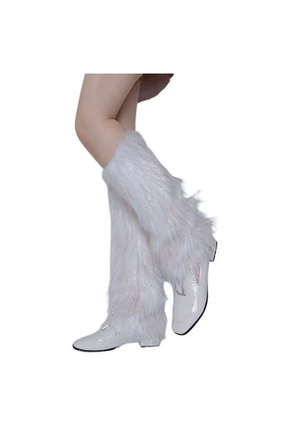 White Stockings Furry Boot Cover Imitation Socks Shoe Cover Leg Cover Long Foot Cover Women's Leg Warmers Warm and Slim