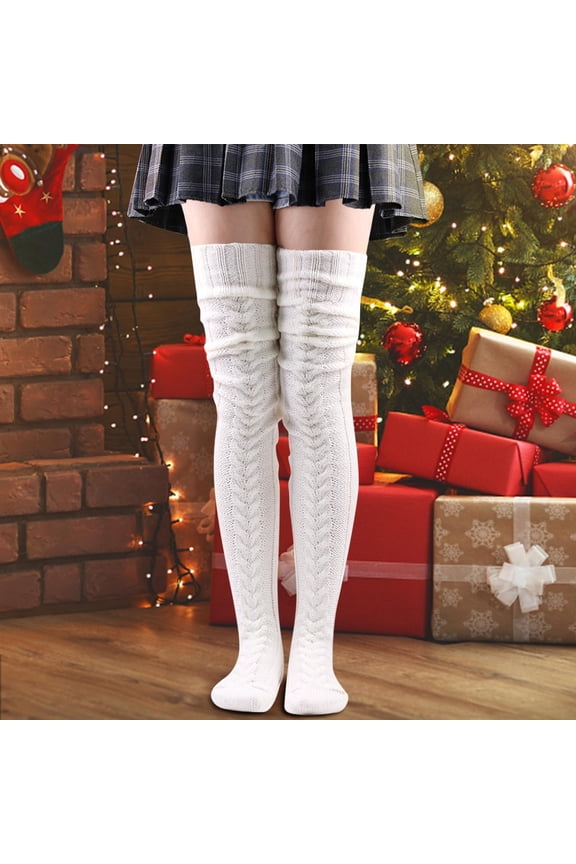 White Stockings Knit Leg Stocking Thigh Long Warmers Knee Cable Women Boot Socks Over Extra Socks