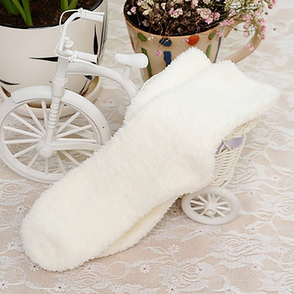 White Stockings Women Fuzzy Fluffy Cozy Slipper Socks Warm Soft Winter Plush Home Sleeping Socks