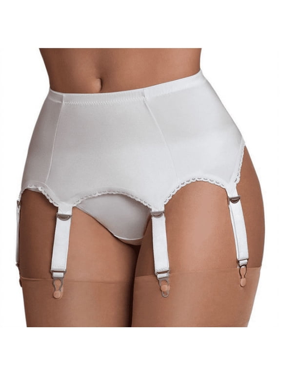 White Stockings Women's Sexy Lace Garter Belt with 6 Straps Plastic Clip Suspender for Thigh High Stockings