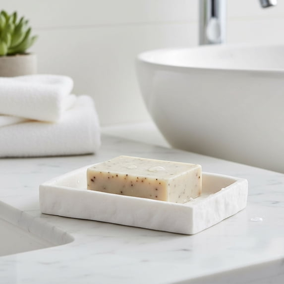 Evideco French home goods Stone Natural White Stone Effect Soap Dish Only Elegant Renaissance Polyresin Soap Dishes