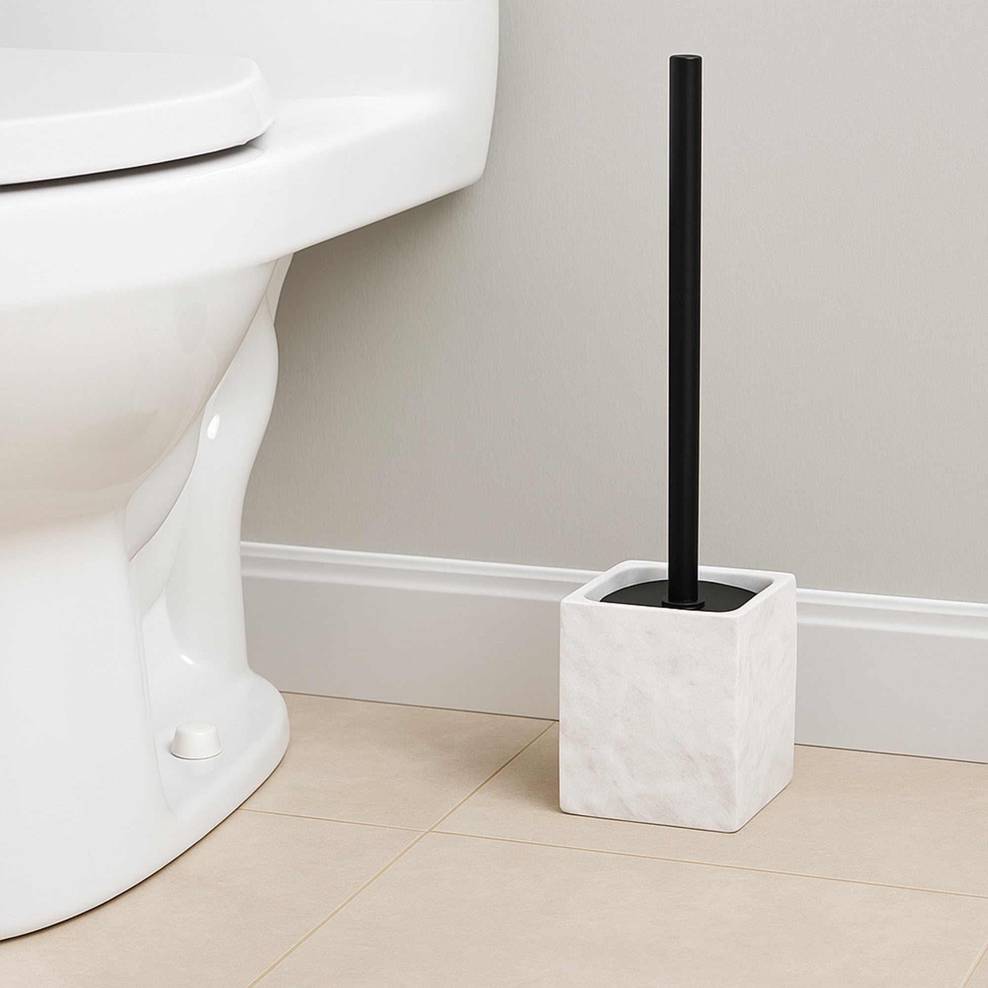 Evideco French Home Goods Stone White Toilet Brush & Holder Set with Toilet Brush, White