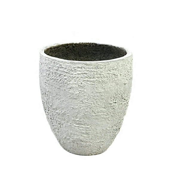 White Stone Planter with Rustic, Hand-crafted Texture, Large