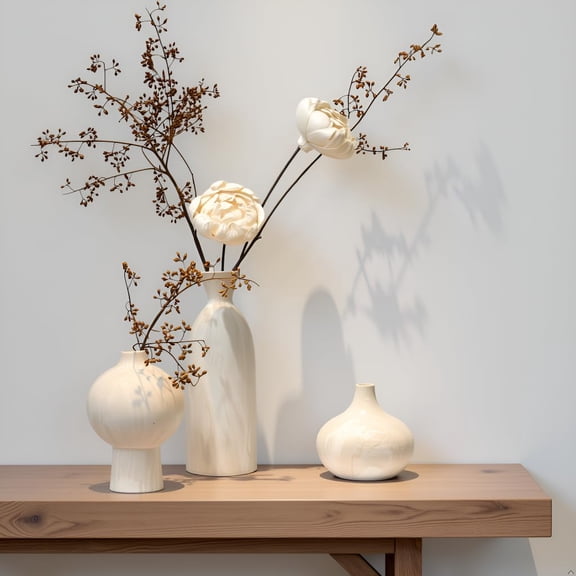 White Stone Texture Ceramic Vase Set of 3