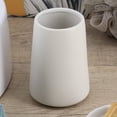 thumbnail image 1 of White Stoneware Tumbler & Toothbrush Holder - Elegant Bathroom Accessories for Stylish and Coordinated Decor- 14 Oz - Flared Shape, 3.8"W x 5"H - Elevate Your Bathroom with Style, 1 of 6