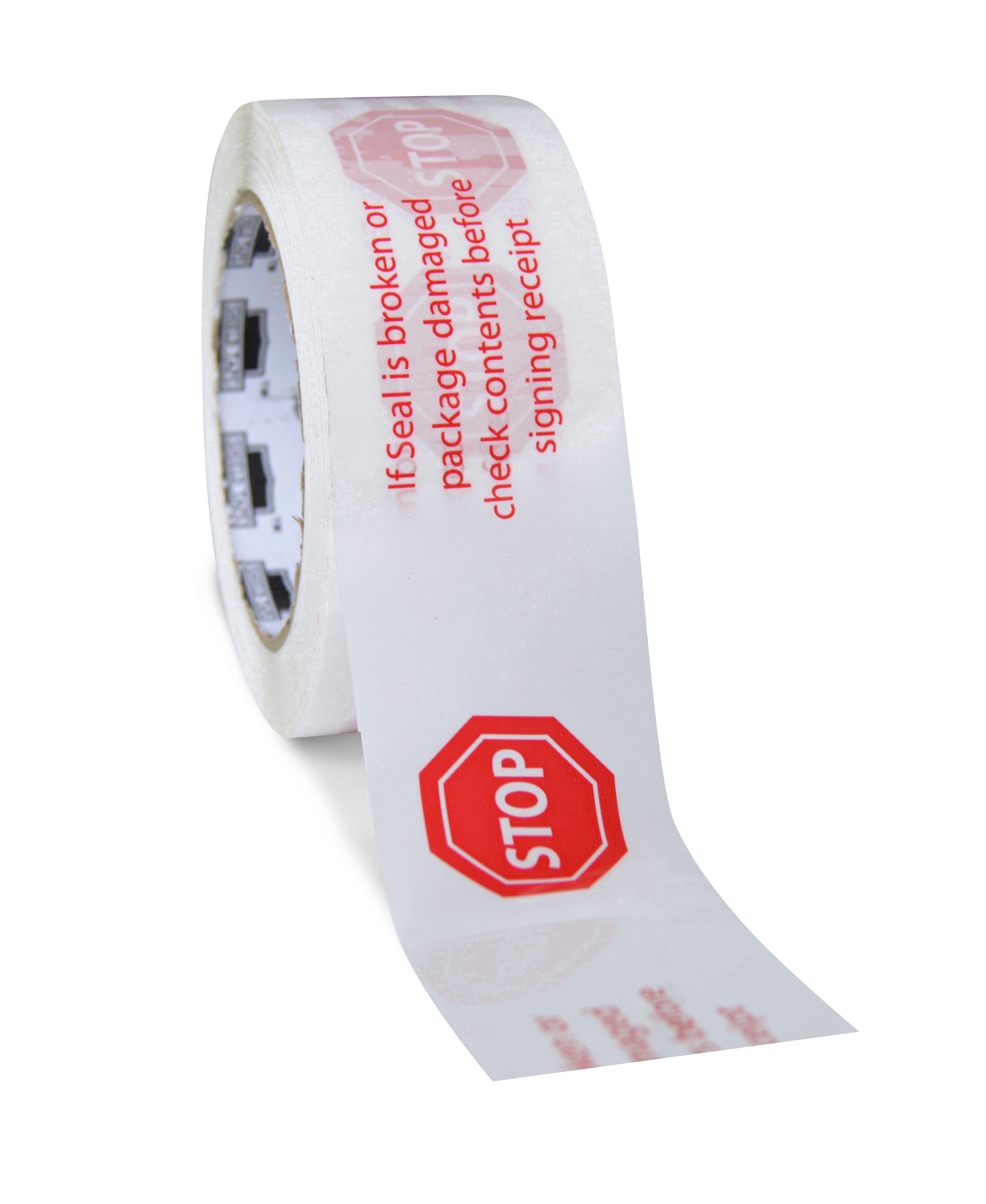 MMBM White Stop Sign Printed Tape 2.83 Inch x 110 Yards 2 Mil Box Sealing Tapes 12 Rolls
