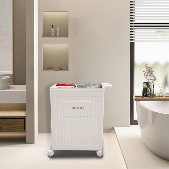 White Storage Box With Lid Flexibly Moving Rectangular Box with Universal Wheels Collapsible Storage Organizer